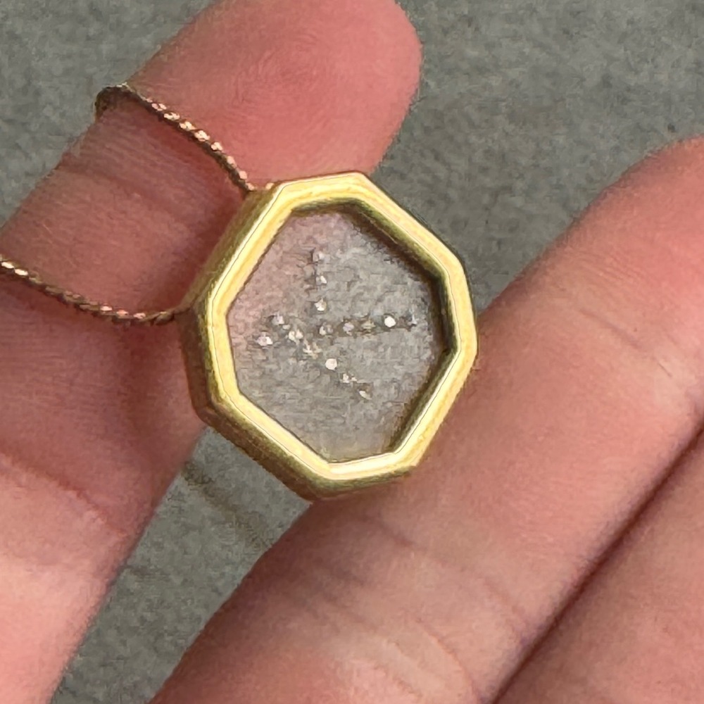 Gold Tone Hexagon Initial K Pendant Necklace Crystal Embellished Letter K 16in